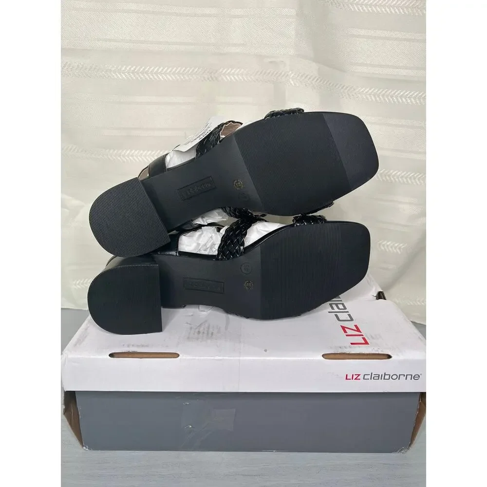 Liz Claiborne Clegan Heeled Sandals Black Womens Size 9 Wide